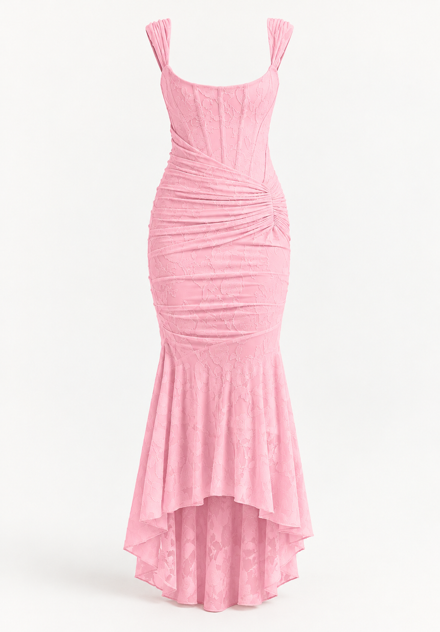 Vestido Comprido sem Alças com Corpete Jacquard