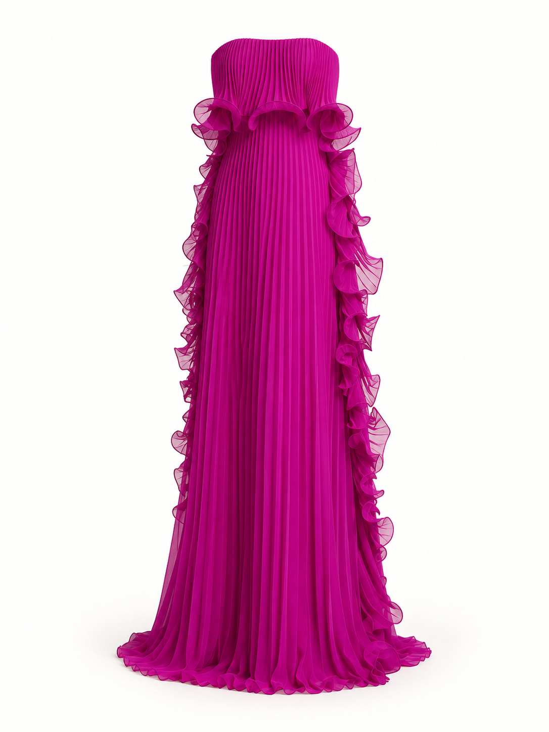 Vestido Comprido sem Alças com Folhos em Roxo — imagem de produto em fundo de estúdio | Tolobasao