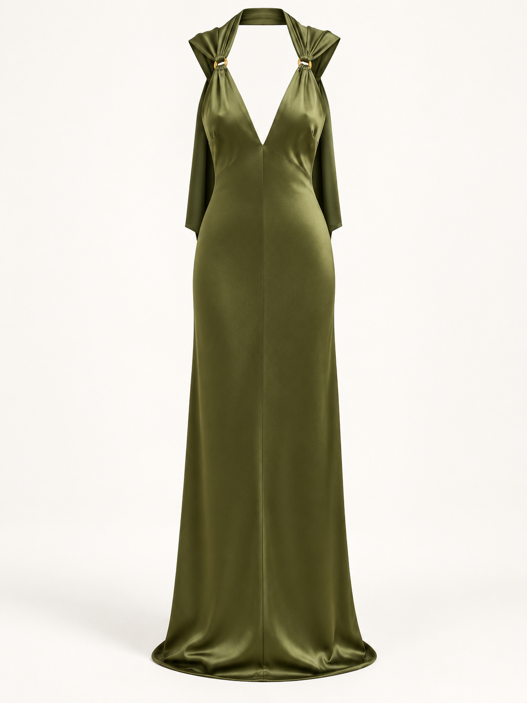 Vestido Comprido Verde de Cetim com Laço em fundo de estúdio | Tolobasao
