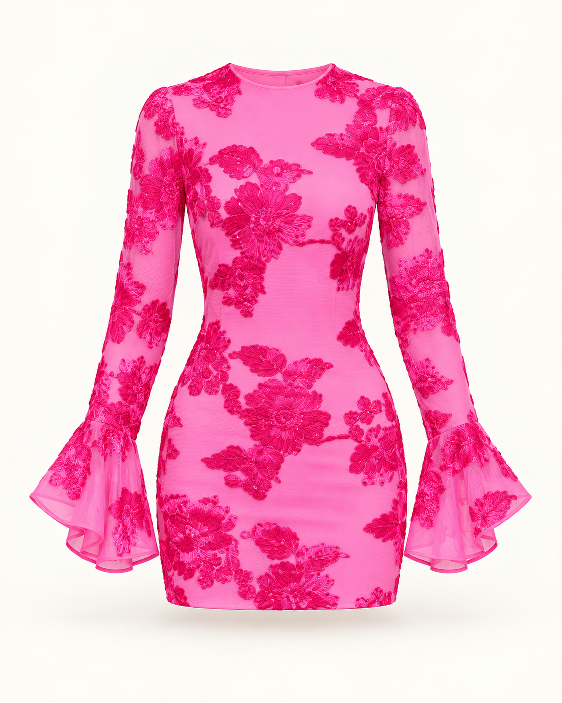 Vestido curto bordado com costas descobertas em rosa — imagem do produto