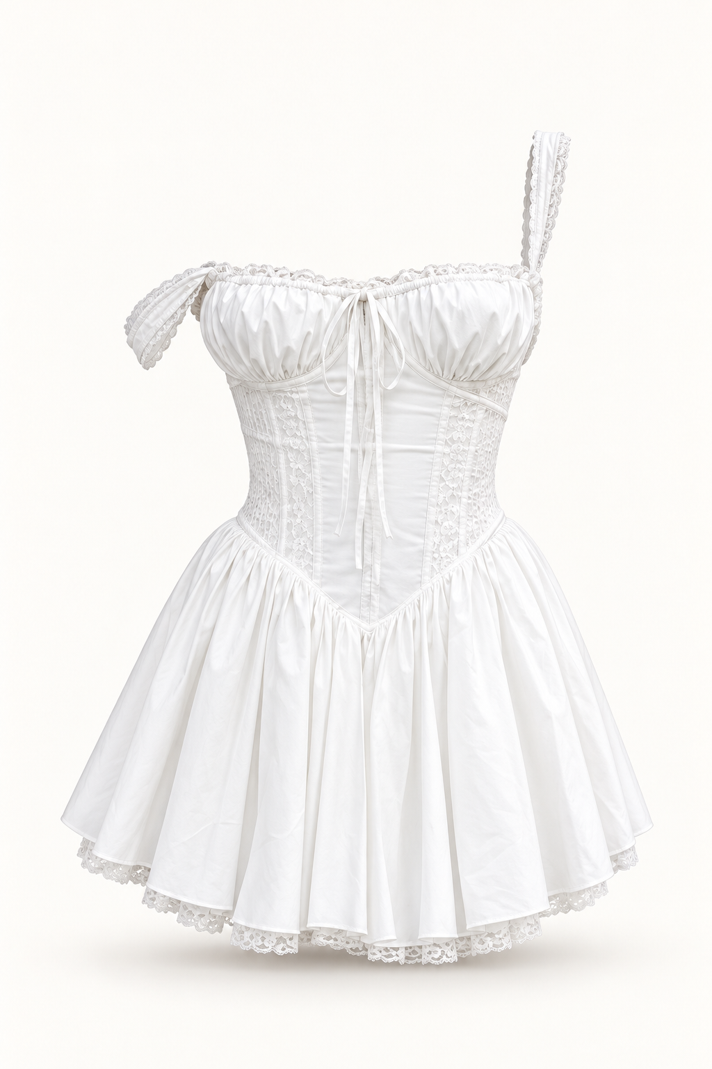 Vestido Curto Branco com Corpete de Renda