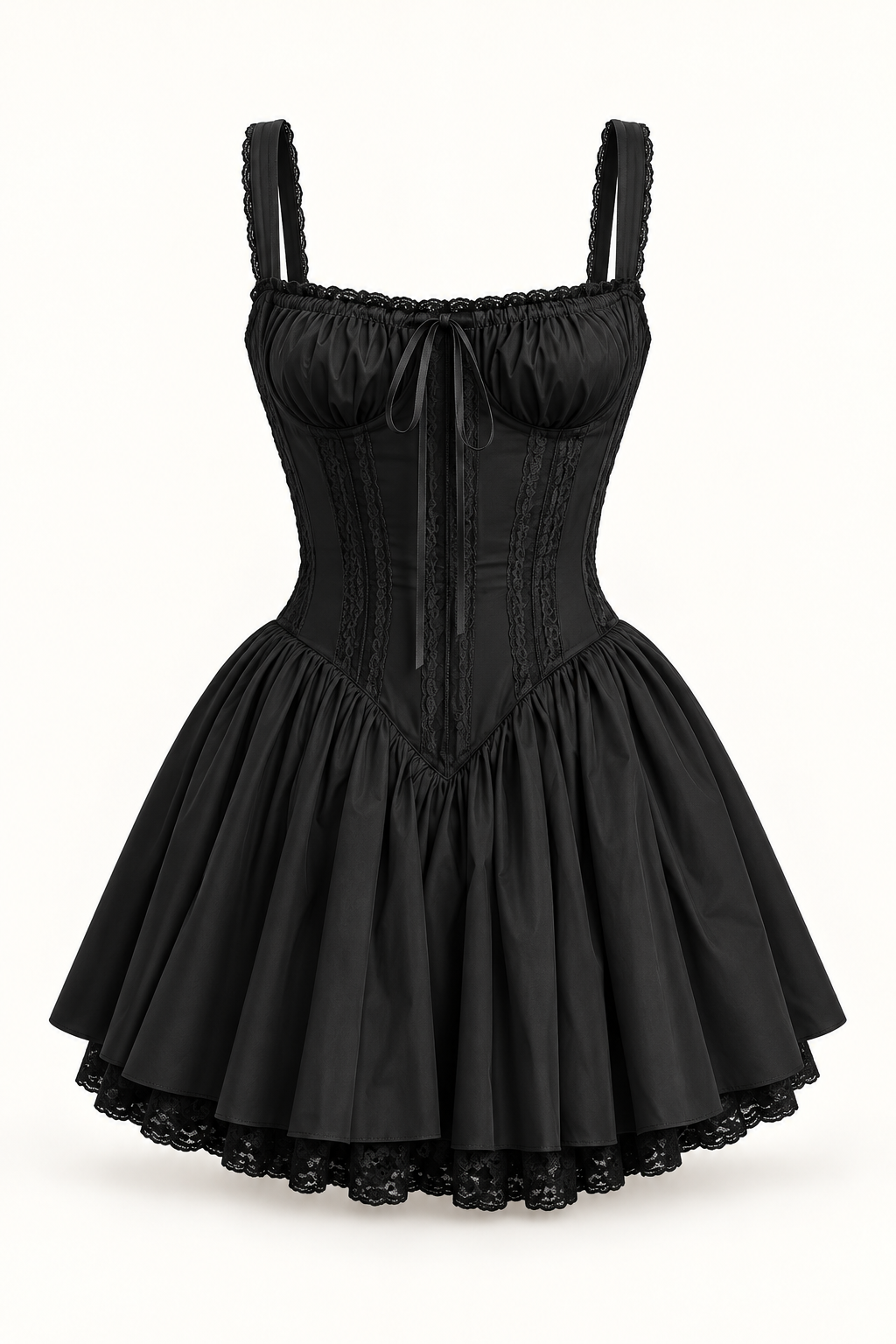 Vestido Curto Branco com Corpete de Renda em Preto — imagem de produto | Tolobasao