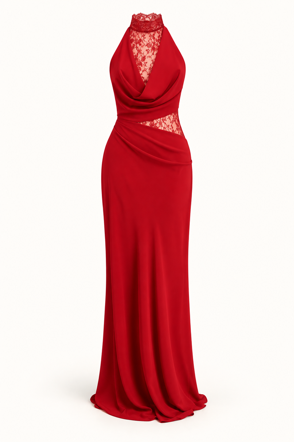 Vestido Curto Branco de Renda com Gola Alta