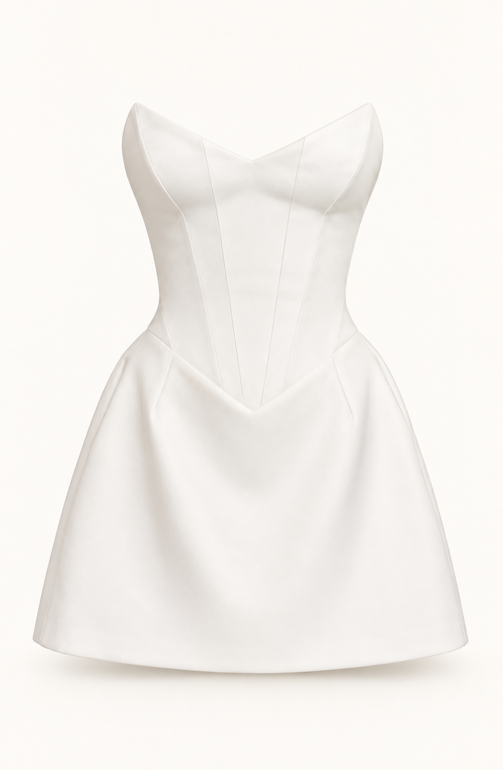 Vestido Curto Branco sem Alças com Corpete em Branco — imagem de produto em fundo de estúdio | Tolobasao