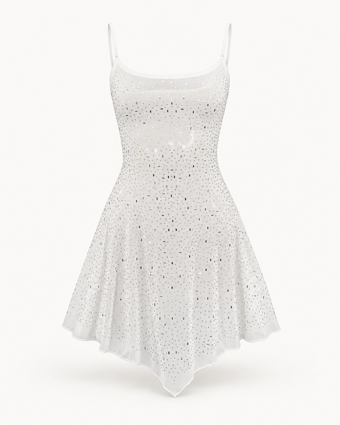 Vestido curto com brilho e pedrarias em branco — imagem do produto