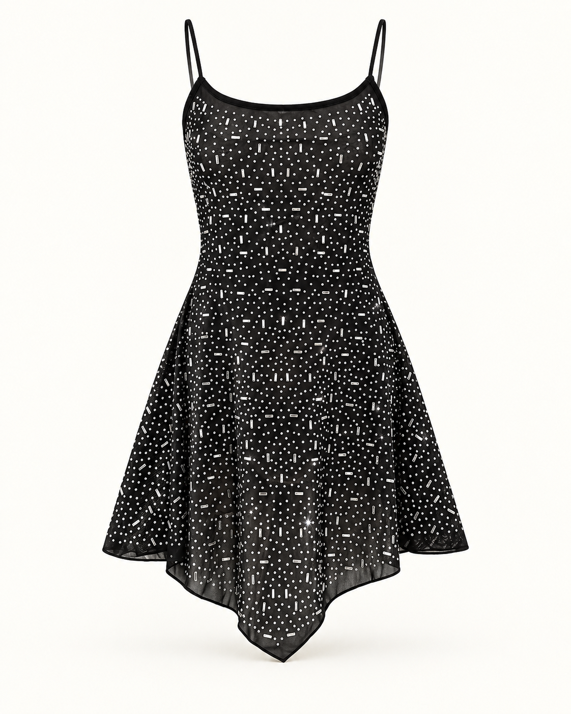 Vestido curto com brilho e pedrarias em preto — imagem do produto