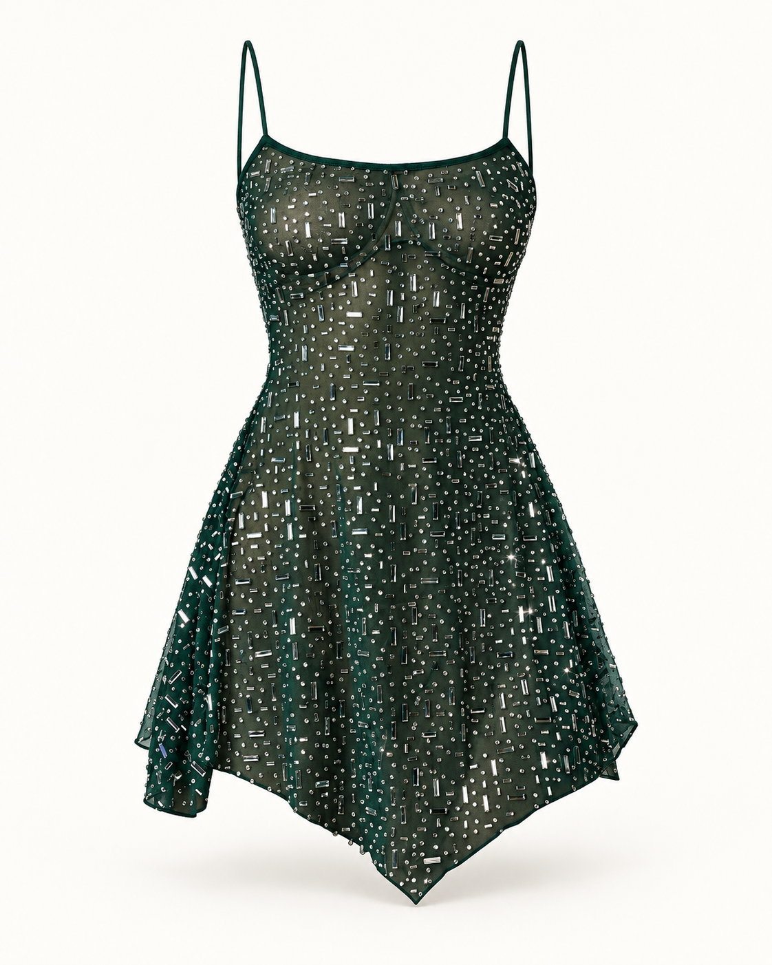 Vestido curto com brilho e pedrarias em verde — imagem do produto