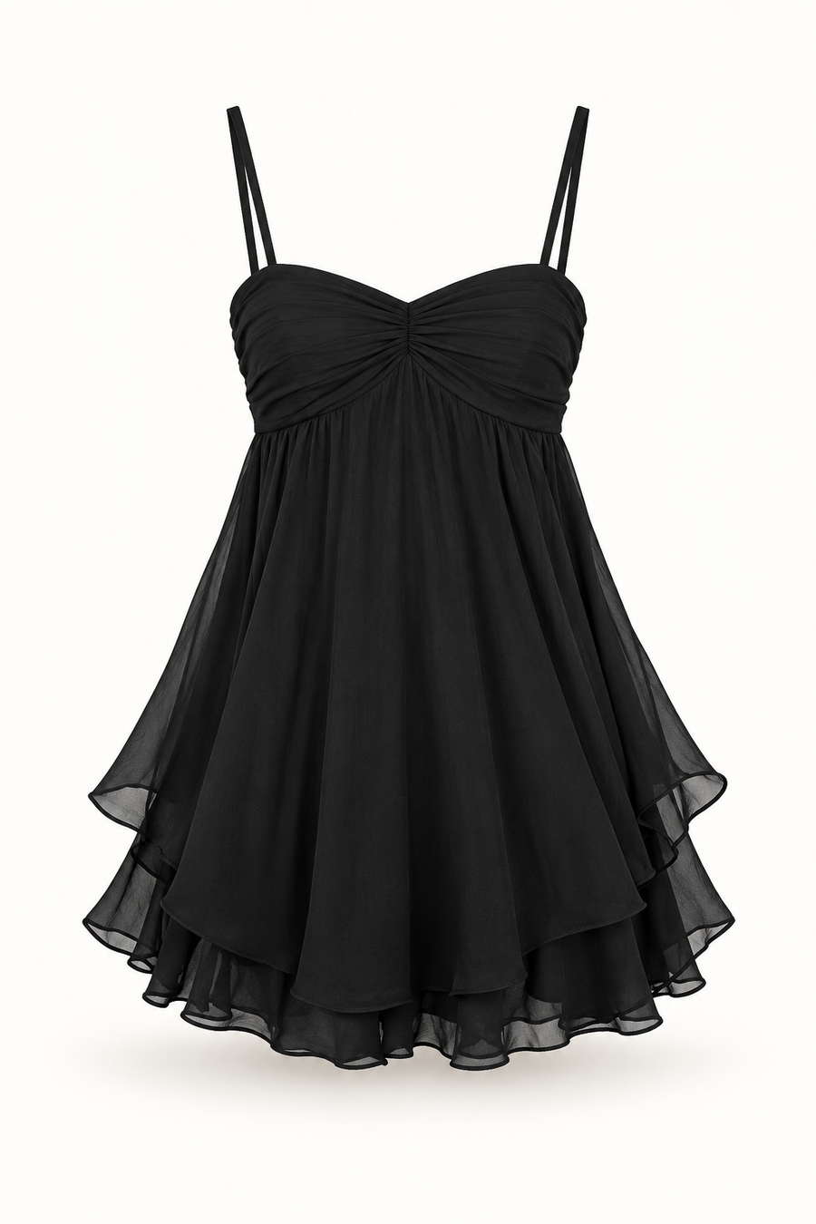 Vestido Curto de Chiffon com Alças em Preto — imagem de produto | Tolobasao