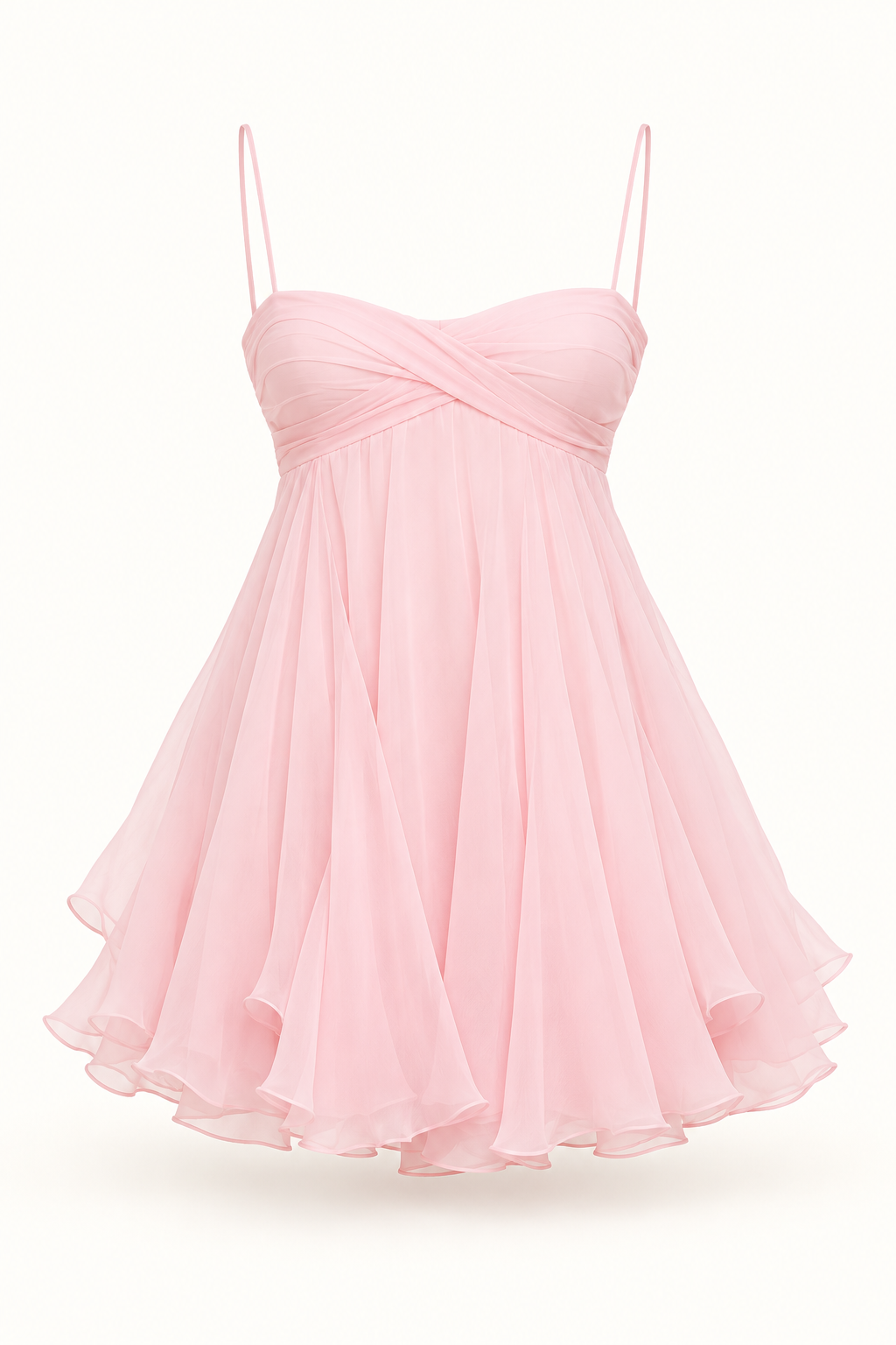 Vestido Curto de Chiffon com Alças em Rosa — imagem de produto | Tolobasao