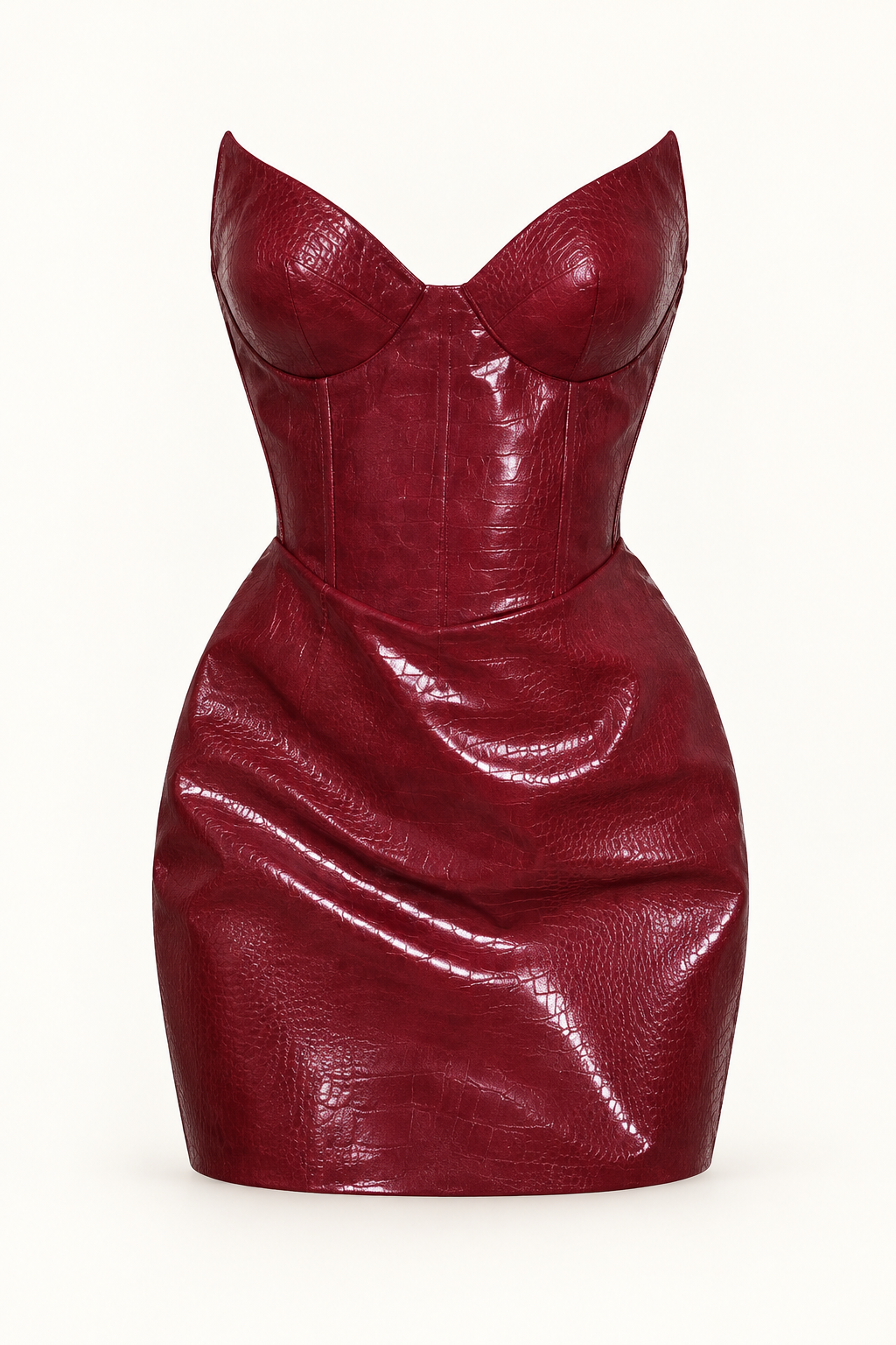 Vestido curto com efeito couro e decote sem alças vermelho — imagem do produto | Tolobasao
