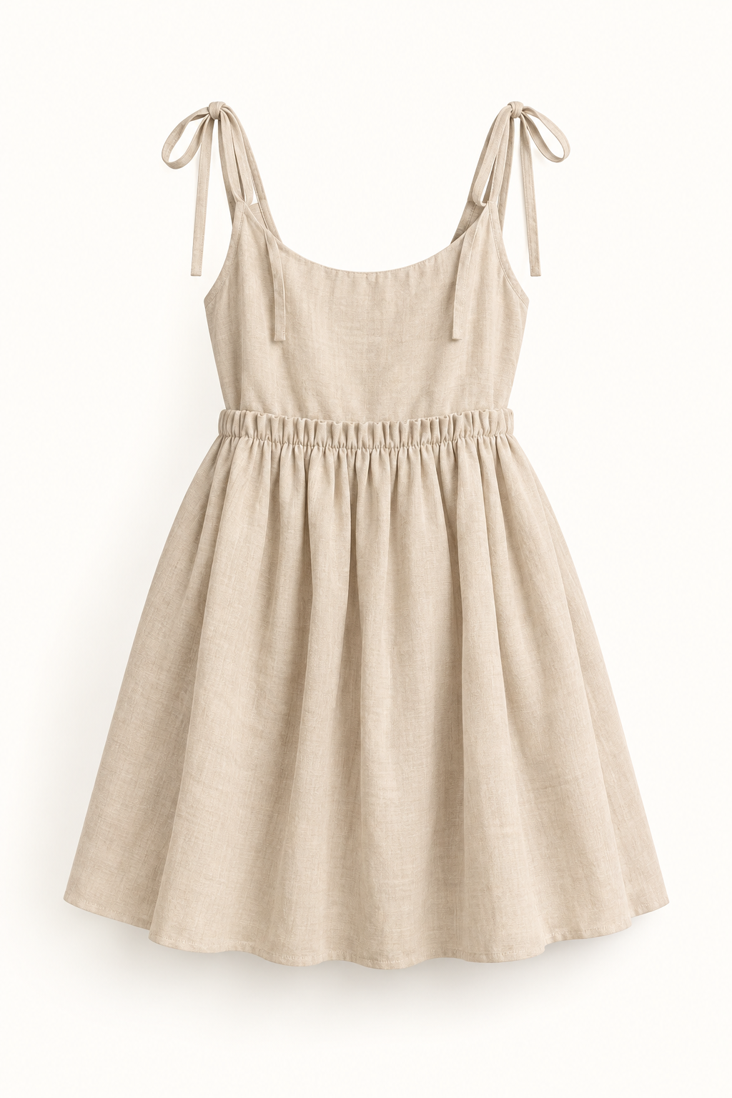 Vestido Curto em Linho com Atacadores em Caqui — imagem de produto em fundo de estúdio | Tolobasao