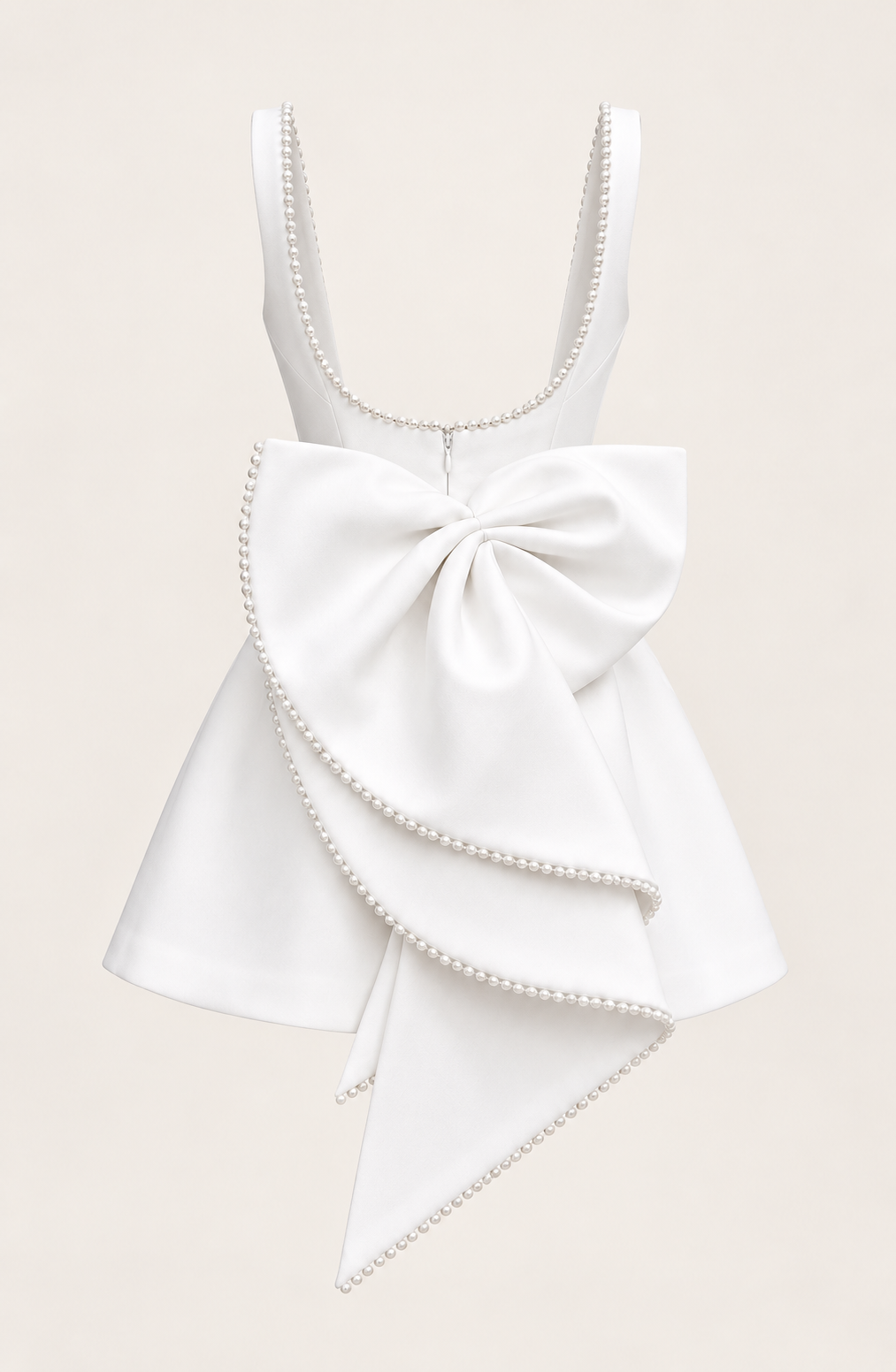 Vestido curto com laço e pérolas branco — imagem do produto | Tolobasao