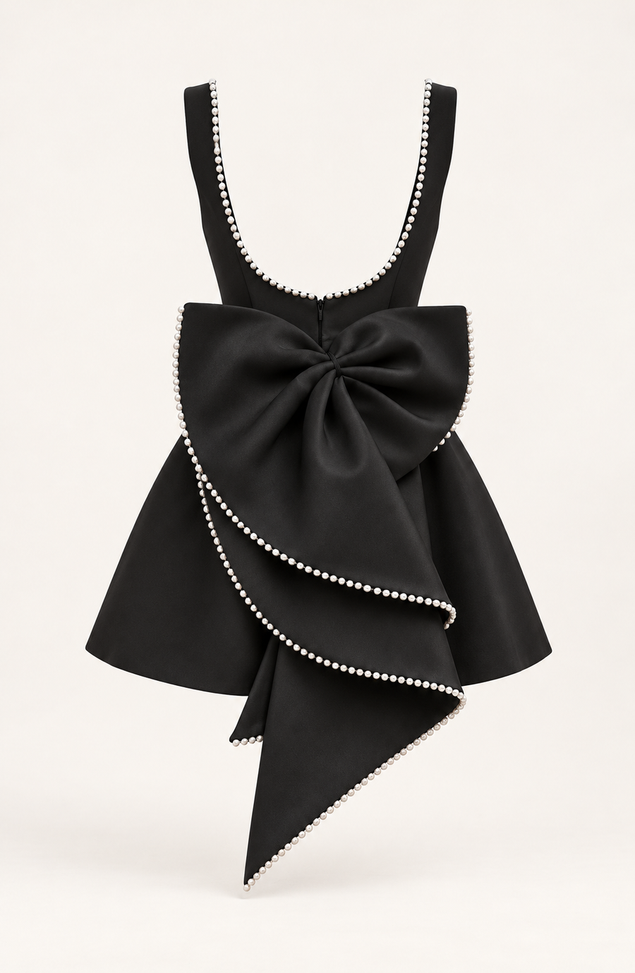 Vestido Curto com Laço e Pérolas — Preto