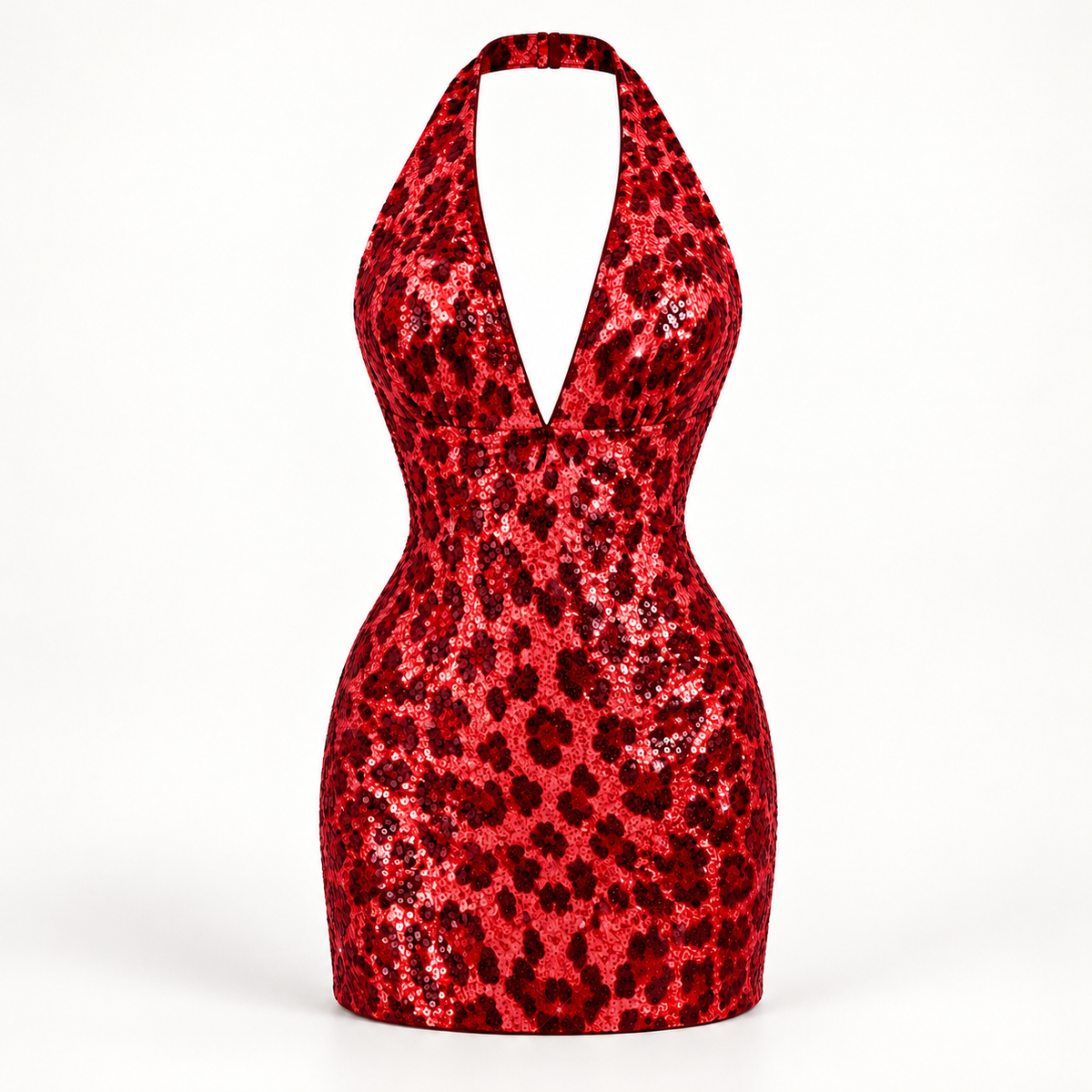 Vestido curto com lantejoulas e decote em V vermelho — imagem do produto | Tolobasao