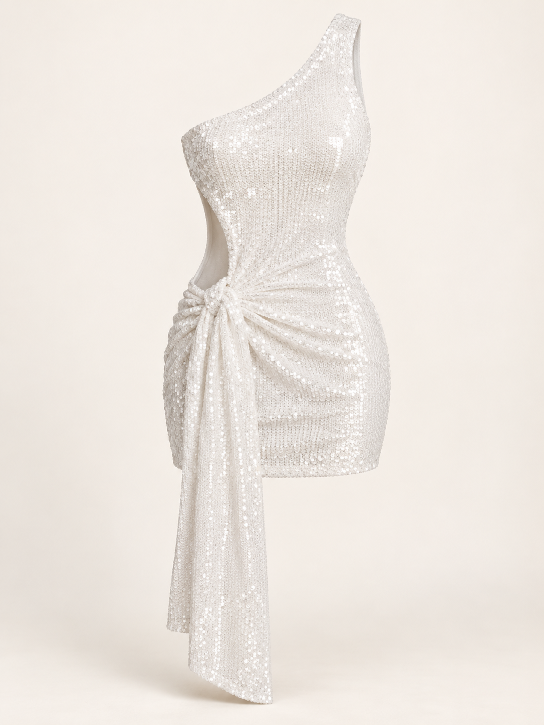 Vestido curto de lantejoulas com um ombro em branco — imagem do produto