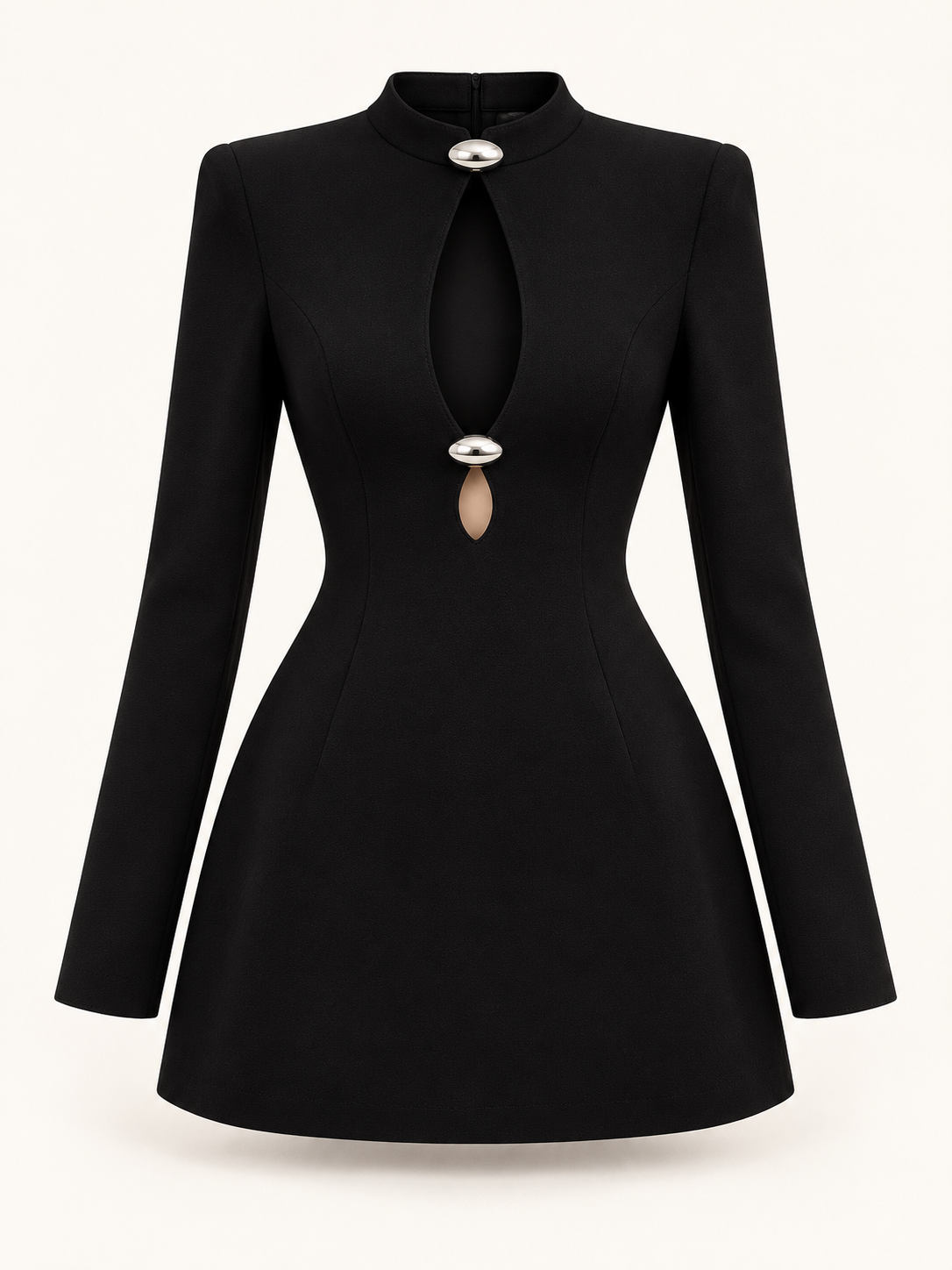 Vestido curto com recortes e manga comprida preto — imagem do produto | Tolobasao