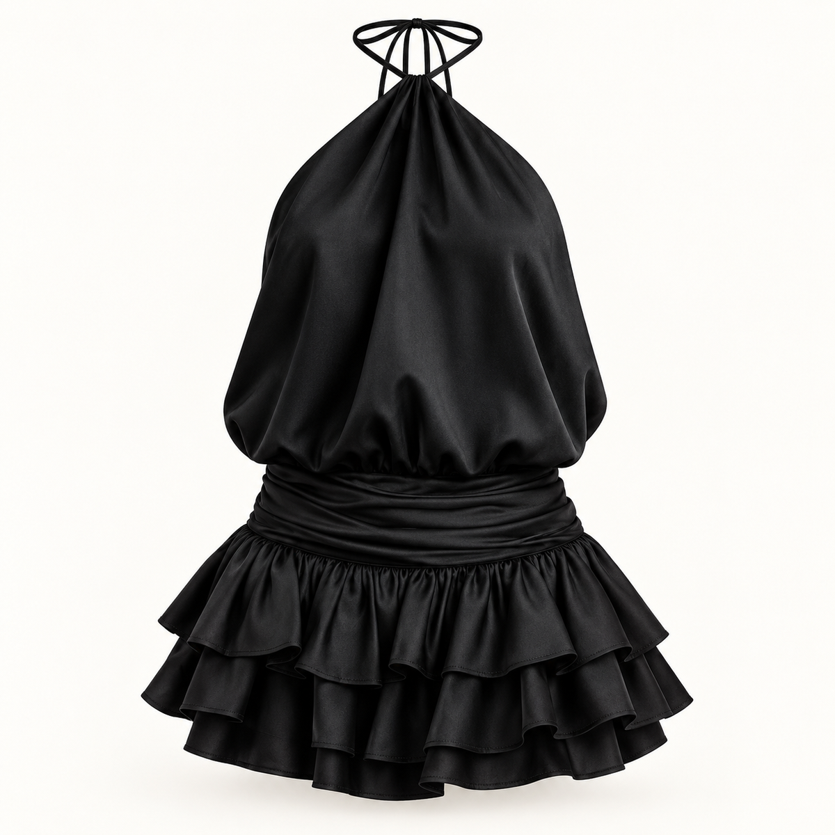 Vestido Curto de Renda com Decote Halter em fundo de estúdio | Tolobasao