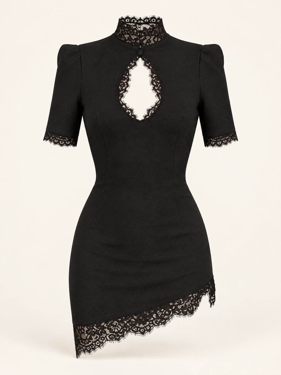 Vestido Curto de Renda com Gola Alta — Modelo A