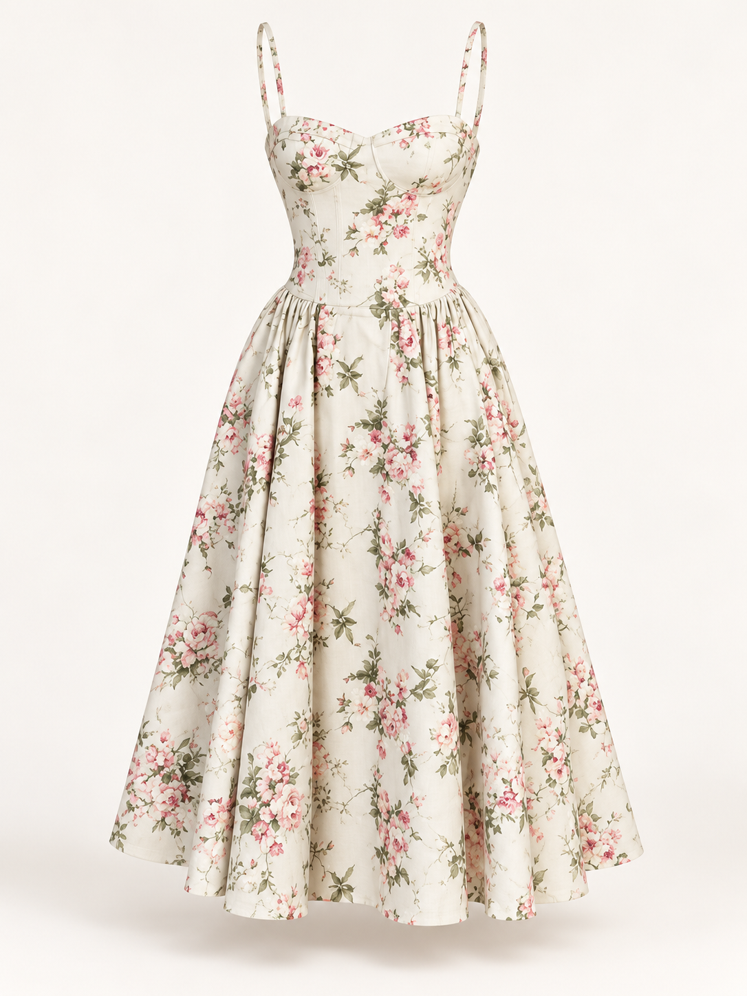 Vestido Midi Floral de Cintura Alta — Modelo B em fundo de estúdio | Tolobasao