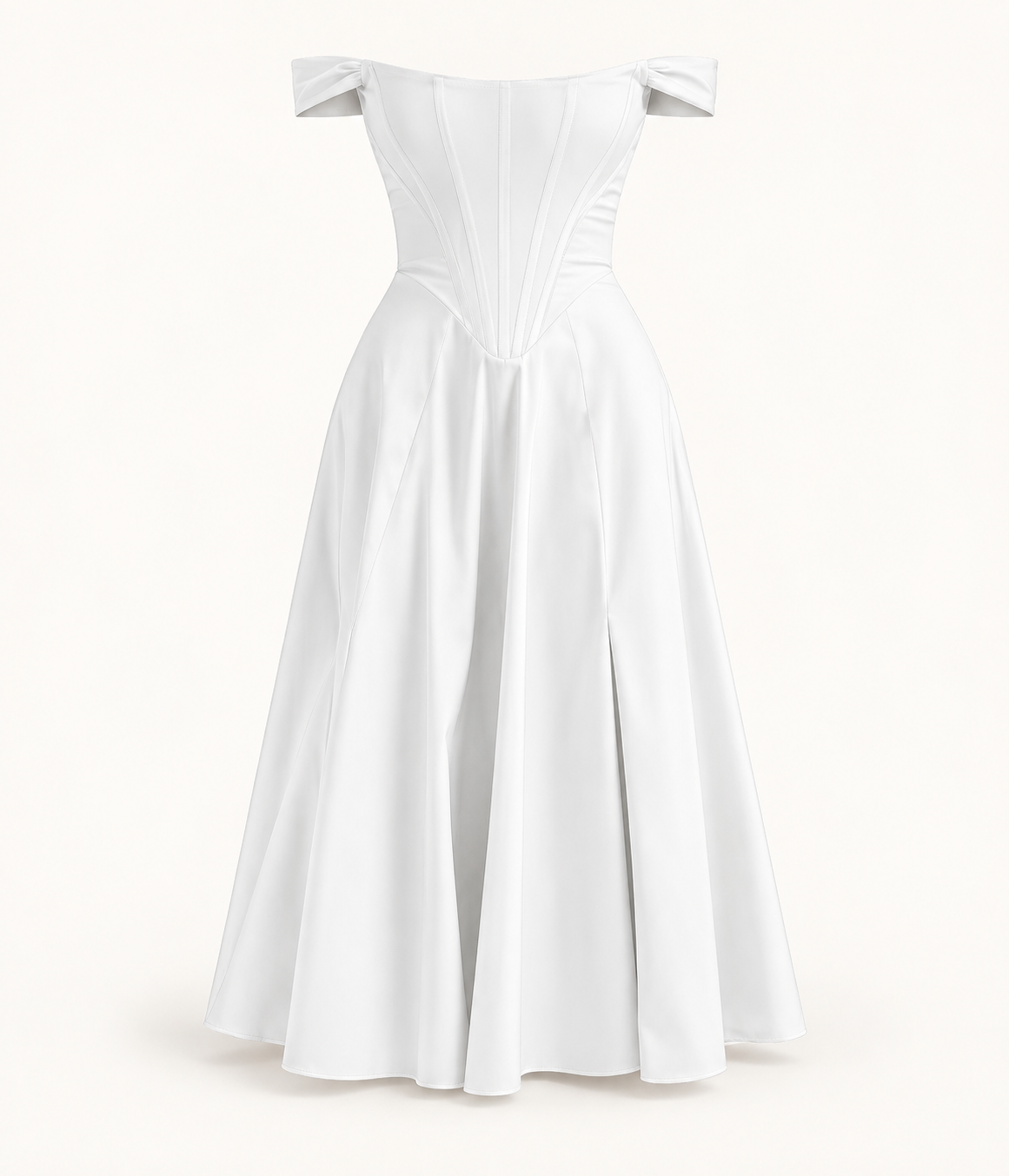 Vestido Midi Floral com Corpete e Bolsos em Branco — imagem de produto em fundo de estúdio | Tolobasao