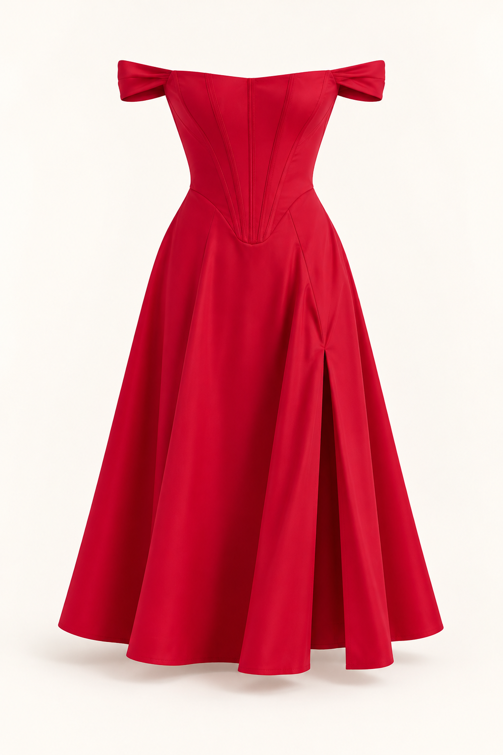 Vestido Midi Floral com Corpete e Bolsos em Vermelho — imagem de produto em fundo de estúdio | Tolobasao