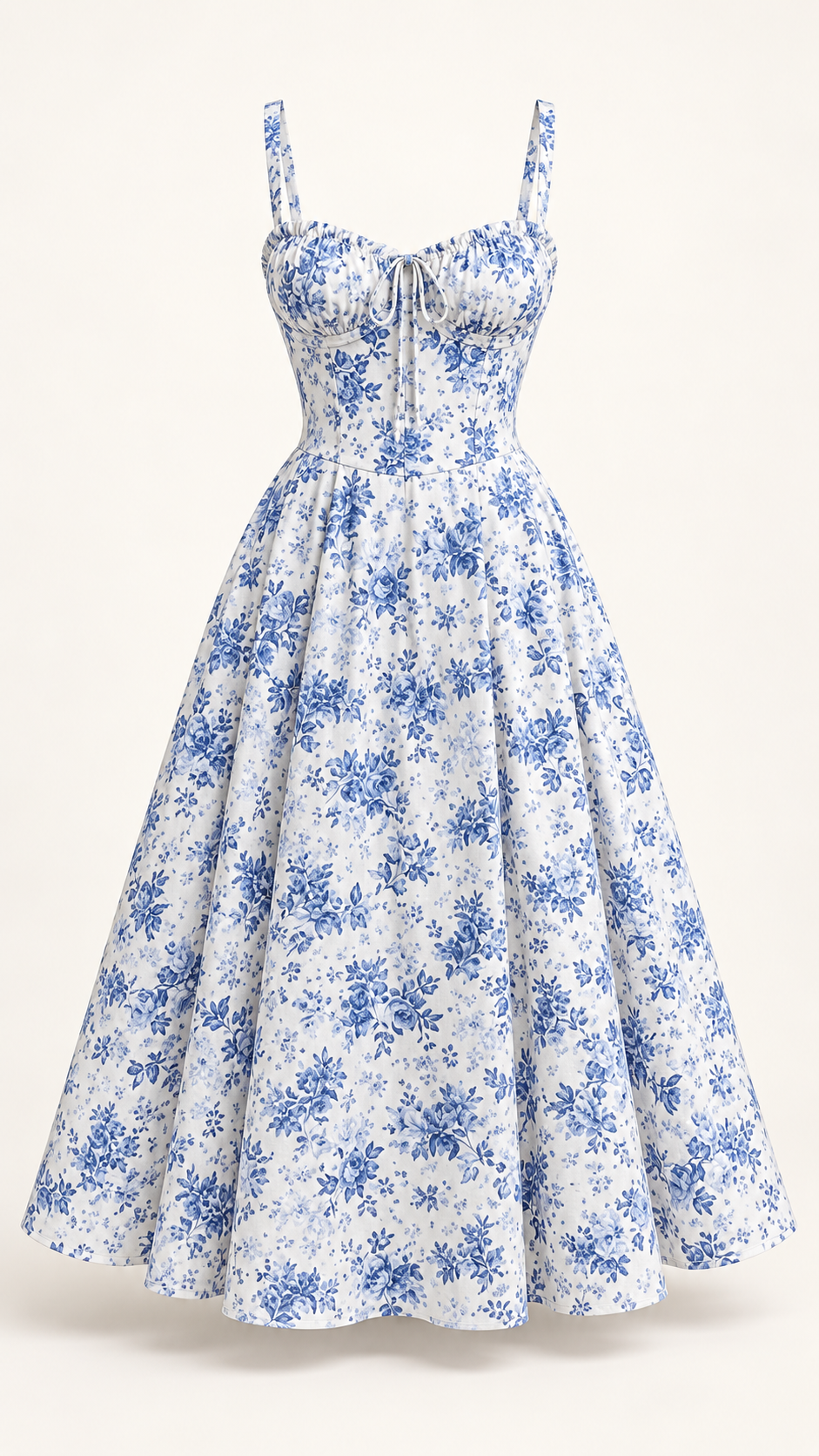 Vestido Midi Floral com Corpete — Azul e Rosa Floral em fundo de estúdio | Tolobasao