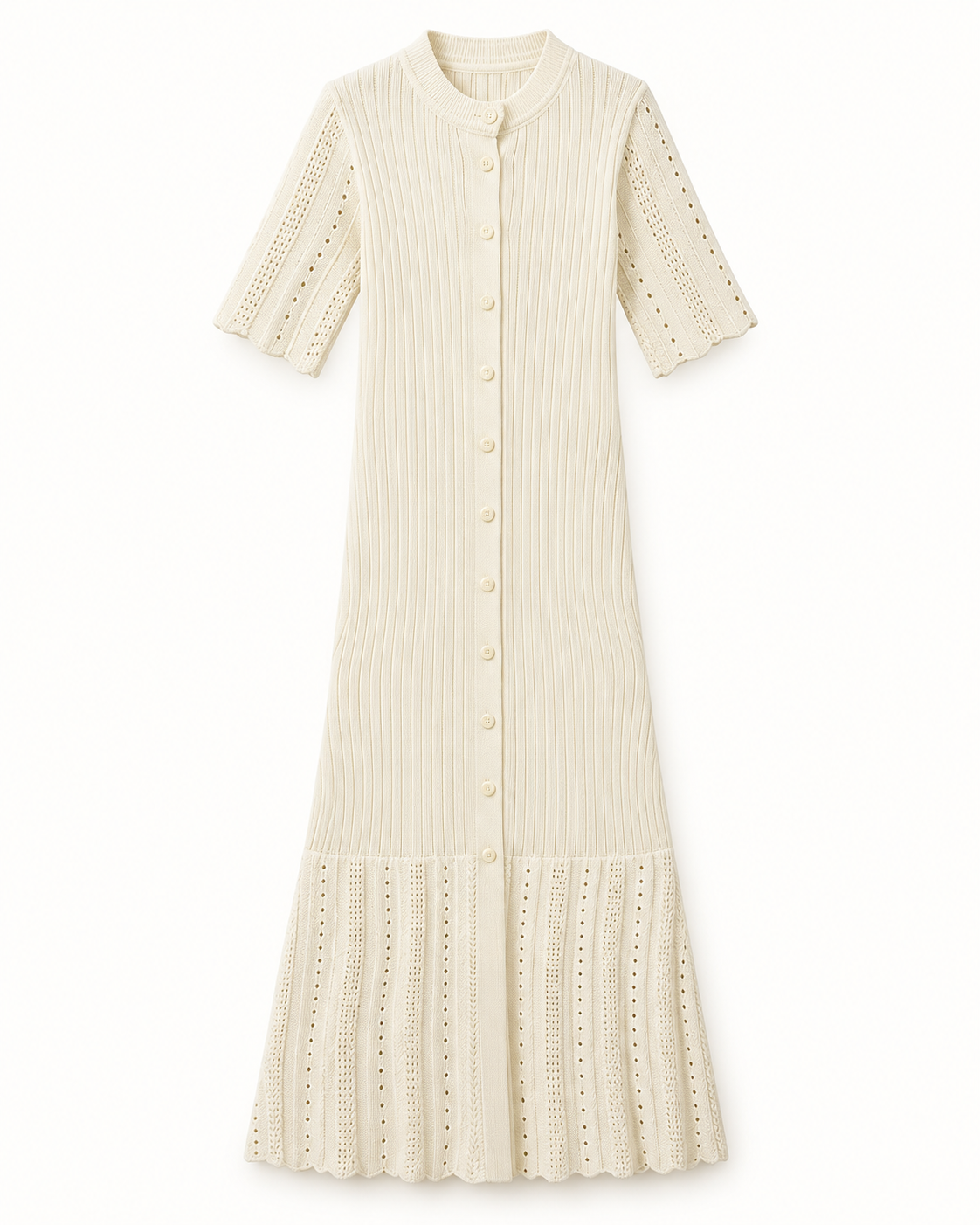 Vestido midi de malha com botões em bege — imagem do produto