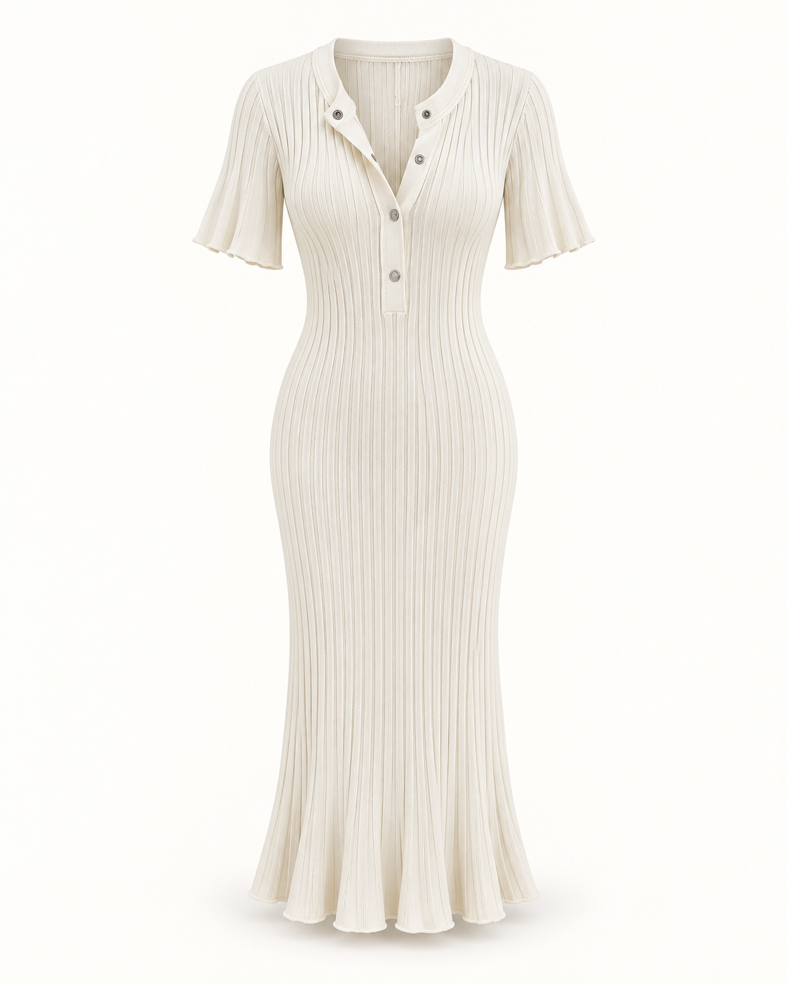 Vestido midi de malha com botões de pressão em bege — imagem do produto