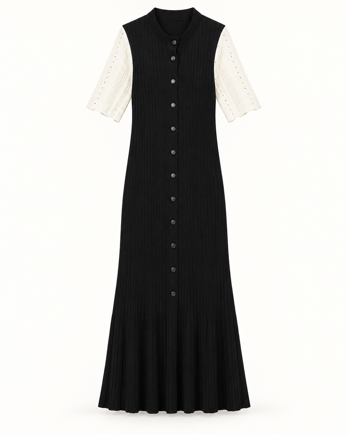 Vestido midi de malha com botões de pressão em preto — imagem do produto