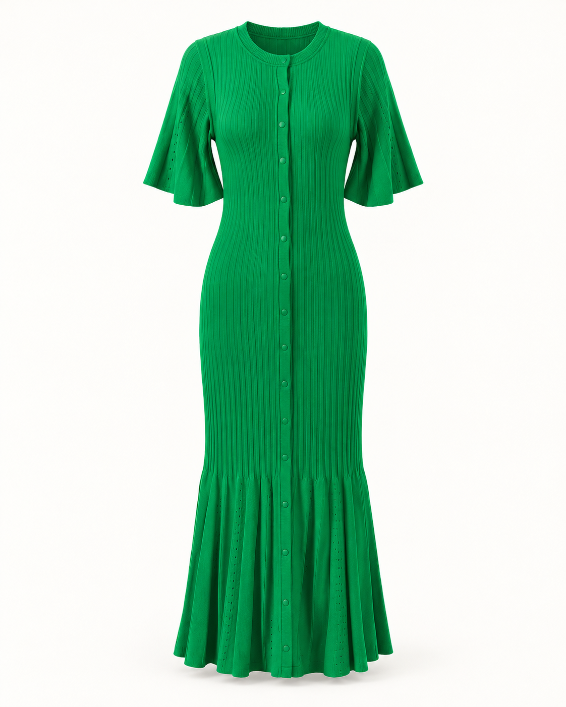Vestido midi de malha com botões de pressão em verde — imagem do produto